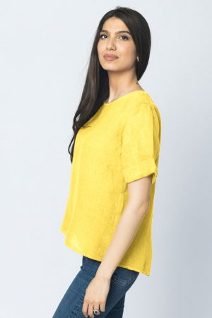 Bluza din in galbena cu nasturi pe spate [1]