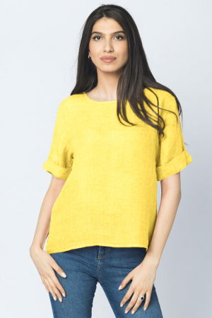 Bluza din in galbena cu nasturi pe spate [0]