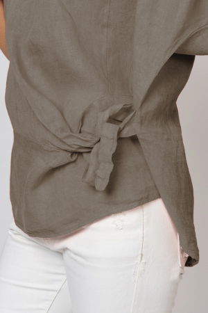 Bluza din in bej inchis, masura mare cu nod pe talie [2]