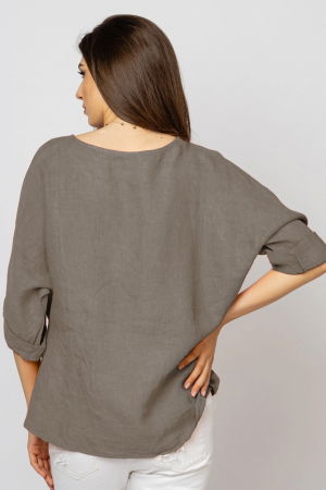 Bluza din in bej inchis, masura mare cu nod pe talie [3]