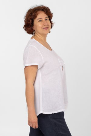 Bluza din in alba, cu floare si paiete pe piept [4]