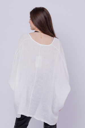 Bluza oversize petrecuta, din in, alba [2]