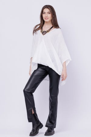 Bluza oversize petrecuta, din in, alba [3]