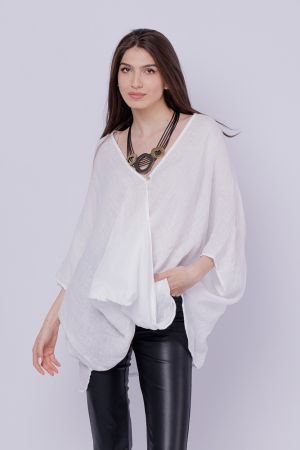 Bluza oversize petrecuta, din in, alba