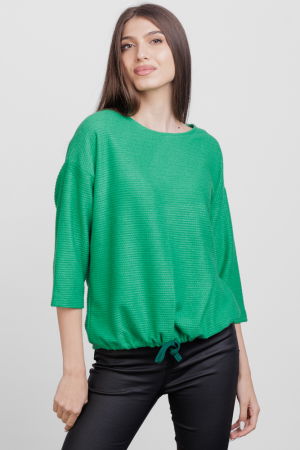 Bluza din jerseu embosat de vascoza cu snur la baza, verde [2]