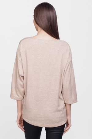 Bluza din jerseu de vascoza cu snur la baza, bej [2]