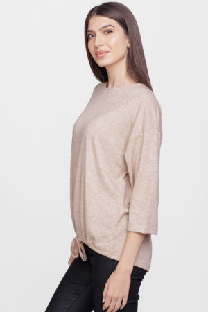 Bluza din jerseu de vascoza cu snur la baza, bej [1]