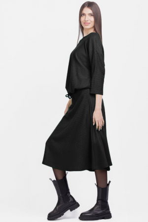 Bluza din jerseu embosat de vascoza cu snur la baza, neagra [3]