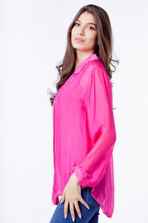 Camasa din matase si vascoza fucsia, cu dublura [2]