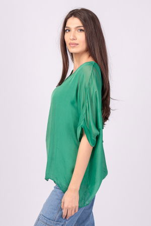 Bluza din matase si vascoza verde, cu funda pe spate [2]