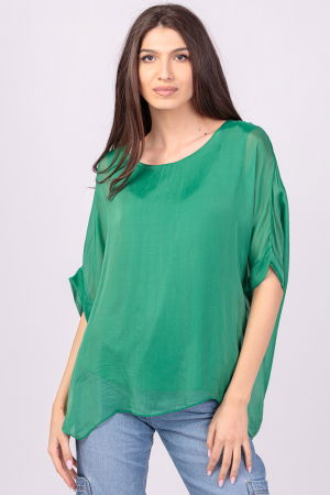 Bluze din Mătase si Vâscoză - Bluza din matase si vascoza verde, cu funda pe spate