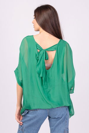 Bluza din matase si vascoza verde, cu funda pe spate [3]