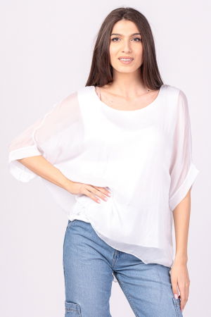 Bluza din matase si vascoza alba, cu funda pe spate [1]