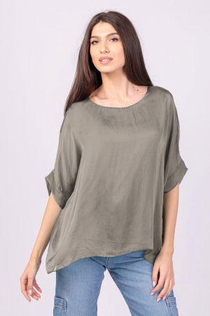 Bluze din Mătase si Vâscoză - Bluza din matase si vascoza bej inchis, cu funda pe spate