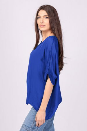 Bluza din matase si vascoza albastra, cu funda pe spate [1]