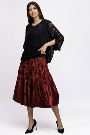 Bluza din matase si vascoza brodata, cu dantela pe spate, neagra [4]