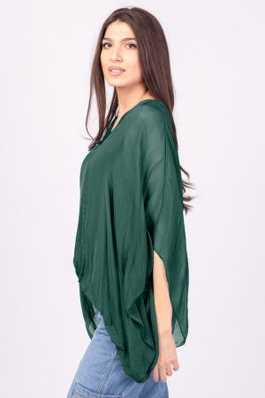 Bluza din matase si vascoza verde inchis, cu decolteu in V in fata si pe spate [1]