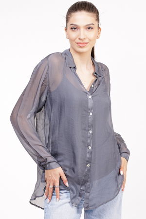 Cămăși din Vâscoză - Camasa din matase si vascoza gri, cu dublura
