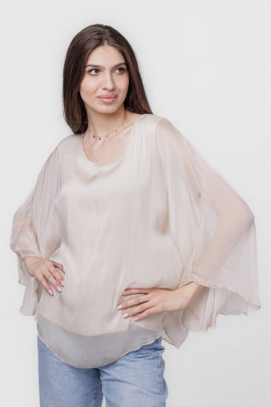 Bluze din Mătase si Vâscoză - Bluza din matase si vascoza cu maneca clopot, bej