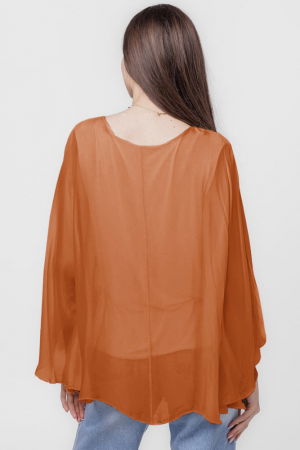 Bluza din matase si vascoza cu maneca evazata si dublura, caramiziu [2]