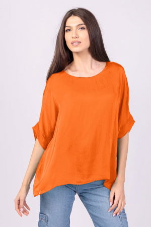 Bluze din Mătase si Vâscoză - Bluza din matase si vascoza portocalie, cu funda pe spate