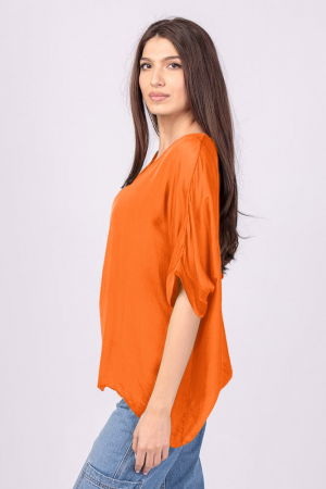 Bluza din matase si vascoza portocalie, cu funda pe spate [1]