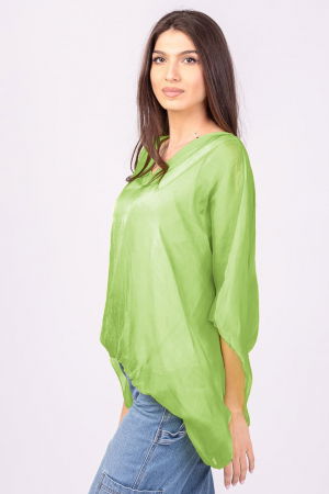 Bluza din matase si vascoza verde lime, cu decolteu in V in fata si pe spate [1]