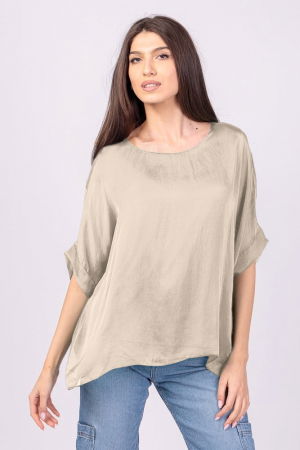 ÎMBRĂCĂMINTE - Bluza din matase si vascoza bej, cu funda pe spate