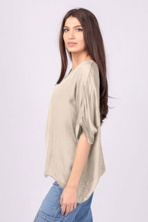 Bluza din matase si vascoza bej, cu funda pe spate [1]