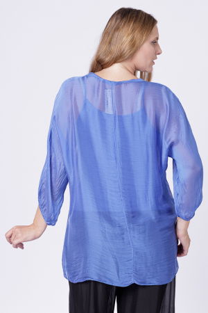Bluza tip camasa din matase si vascoza albastru electric, cu elastic la maneci si dublura [2]