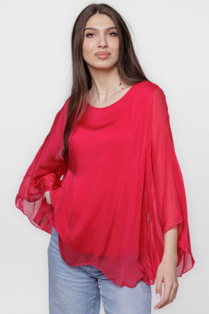 Bluza din matase si vascoza cu maneca clopot, fucsia inchis [1]