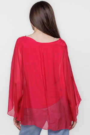 Bluza din matase si vascoza cu maneca clopot, fucsia inchis [3]