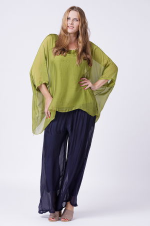 Bluza din matase si vascoza in colturi, verde oliv [5]