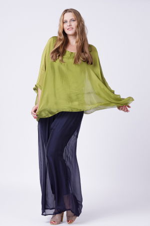 Bluza din matase si vascoza in colturi, verde oliv [4]