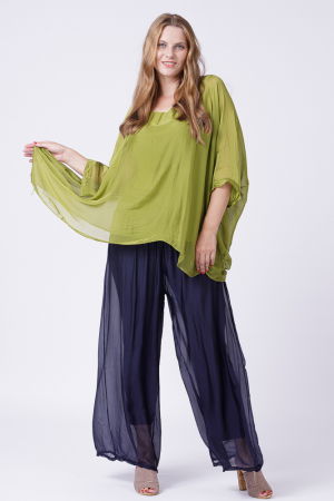 Bluza din matase si vascoza in colturi, verde oliv [2]