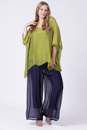 Bluza din matase si vascoza in colturi, verde oliv [3]