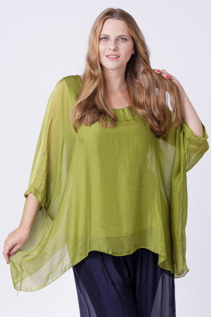 Bluze din Mătase si Vâscoză - Bluza din matase si vascoza in colturi, verde oliv