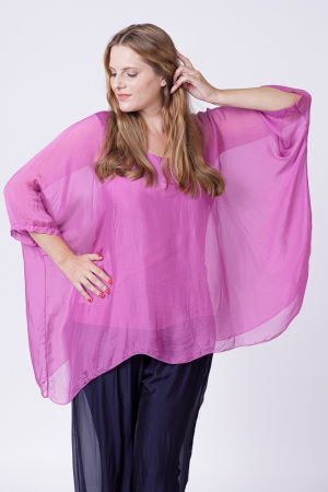 Bluze din Mătase si Vâscoză - Bluza din matase si vascoza in colturi, mov zmeura