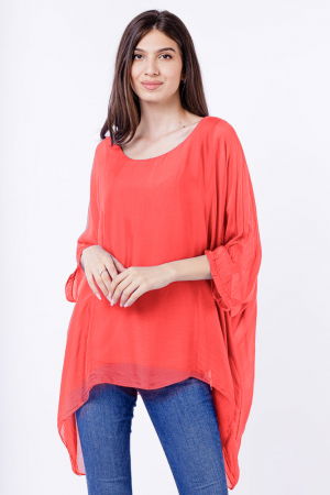 Bluze din Mătase si Vâscoză - Bluza din matase si vascoza in colturi, corai