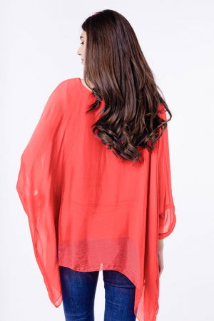 Bluza din matase si vascoza in colturi, corai [2]