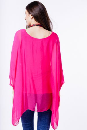 Bluza din matase si vascoza in colturi, fucsia [1]