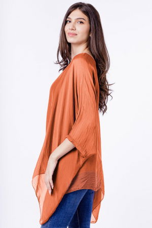 Bluza din matase si vascoza in colturi, caramizie [1]