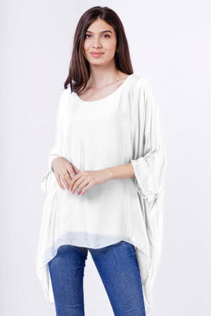 Bluze din Mătase si Vâscoză - Bluza din matase si vascoza in colturi, alba