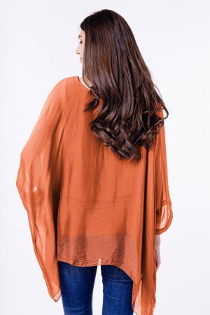 Bluza din matase si vascoza in colturi, caramizie [2]