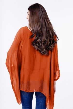 Bluza din matase si vascoza in colturi, caramiziu intens [2]