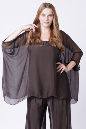 Bluze din Mătase si Vâscoză - Bluza din matase si vascoza in colturi, maro inchis