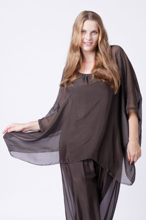 Bluza din matase si vascoza in colturi, maro inchis [2]