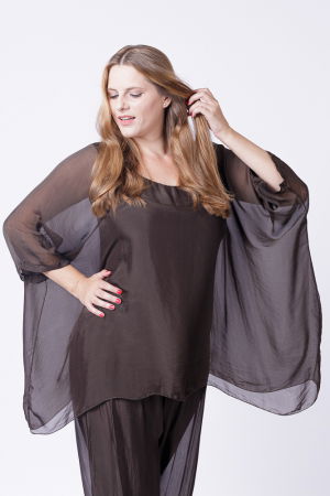 Bluza din matase si vascoza in colturi, maro inchis [1]
