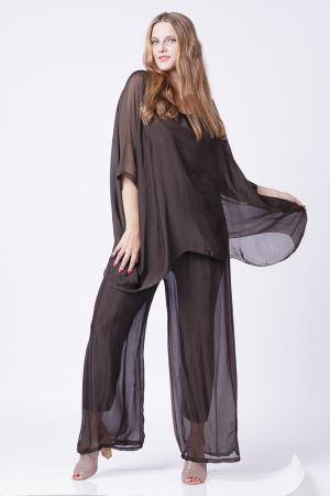 Bluza din matase si vascoza in colturi, maro inchis [4]