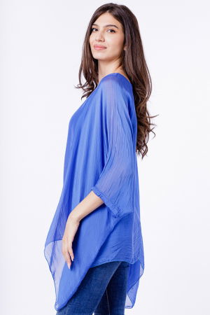 Bluza din matase si vascoza in colturi, albastru [2]